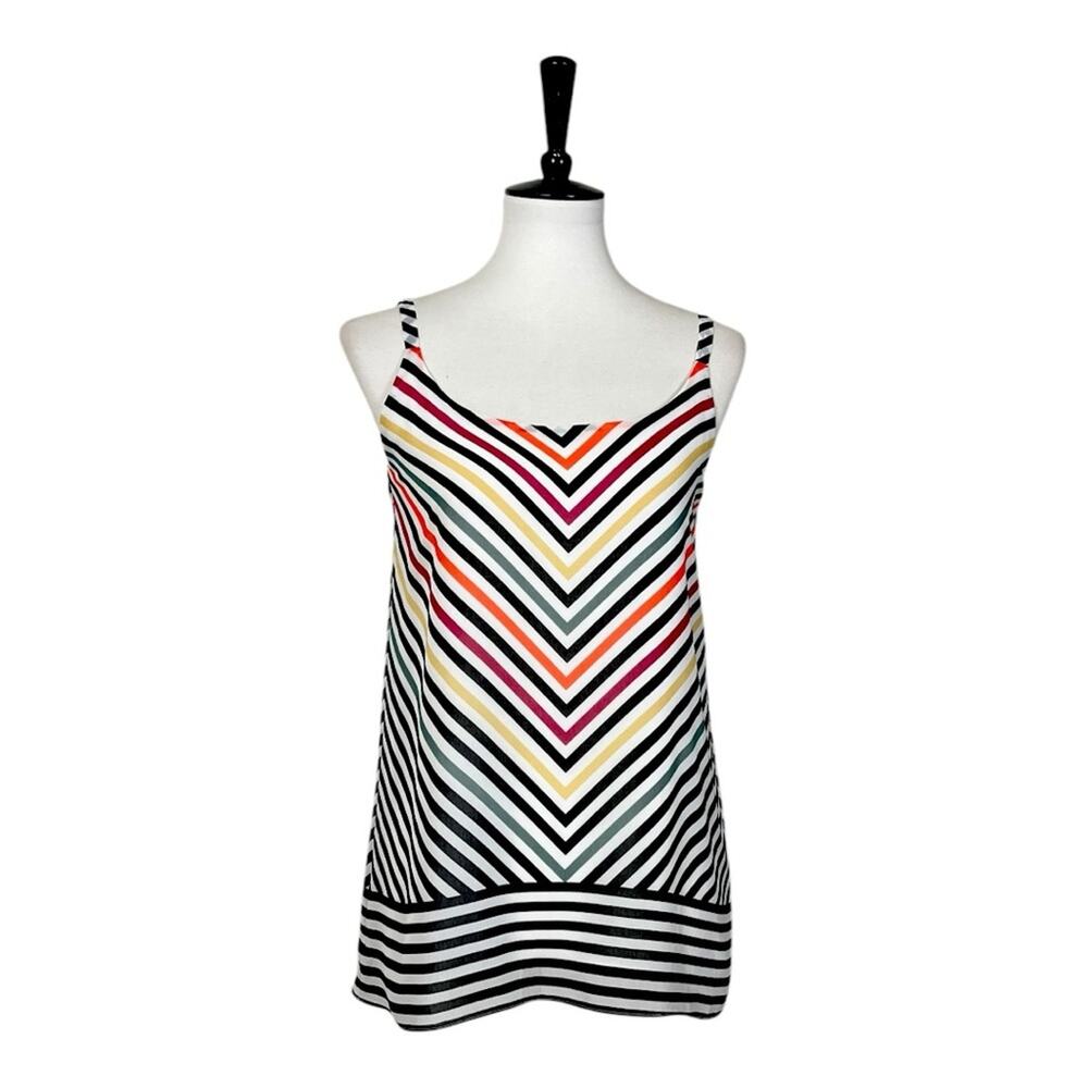 Cabi Tank Top #5043 Black White Pink Chevron Stripe Linea Tank Women’s Size XS